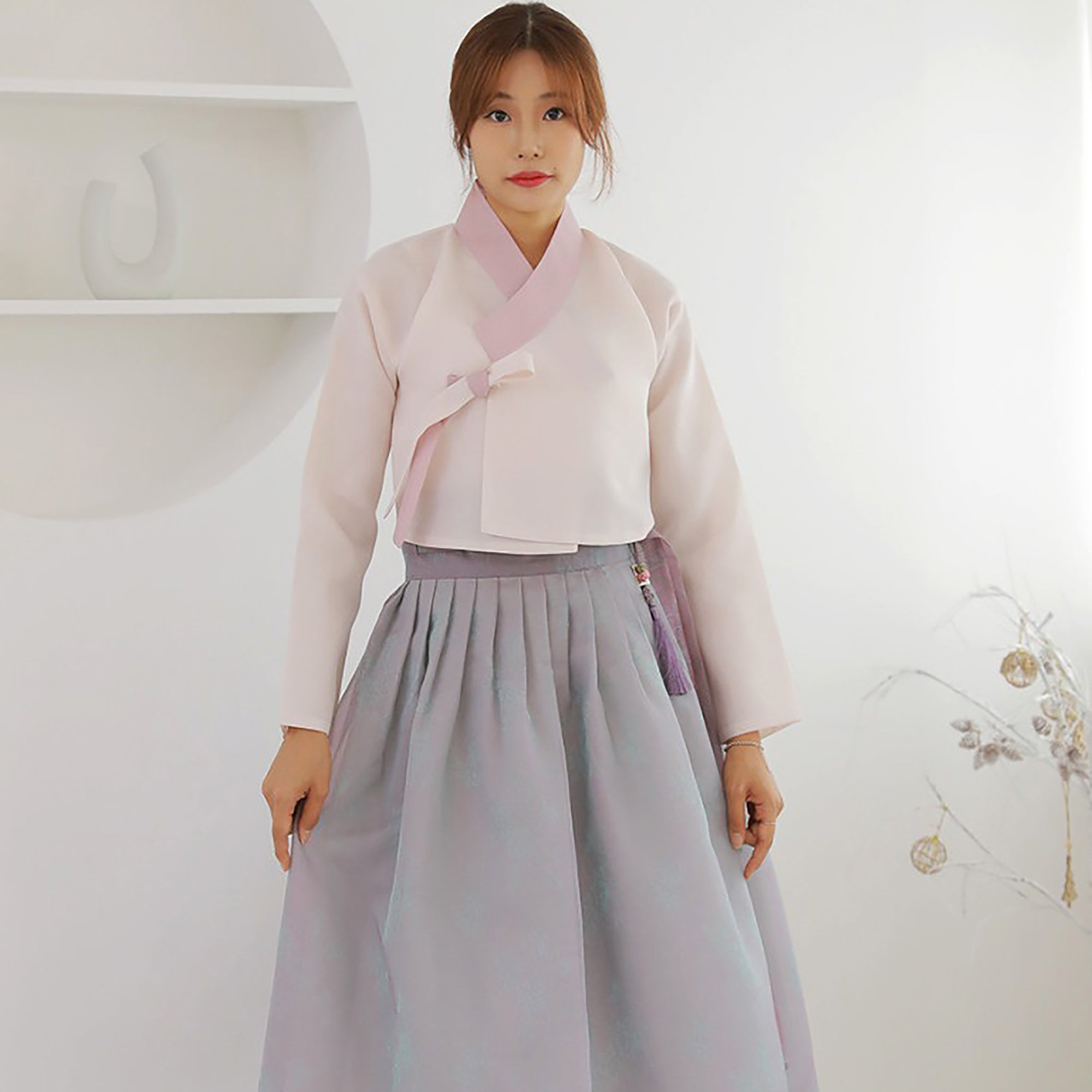 Modern Hanbok Jeogori 저고리 Wrapped Skirt Two Tone Pink Violet Korea Traditional Design Junior Mom Hanbok Dol Party Daily Casual selling Clothing