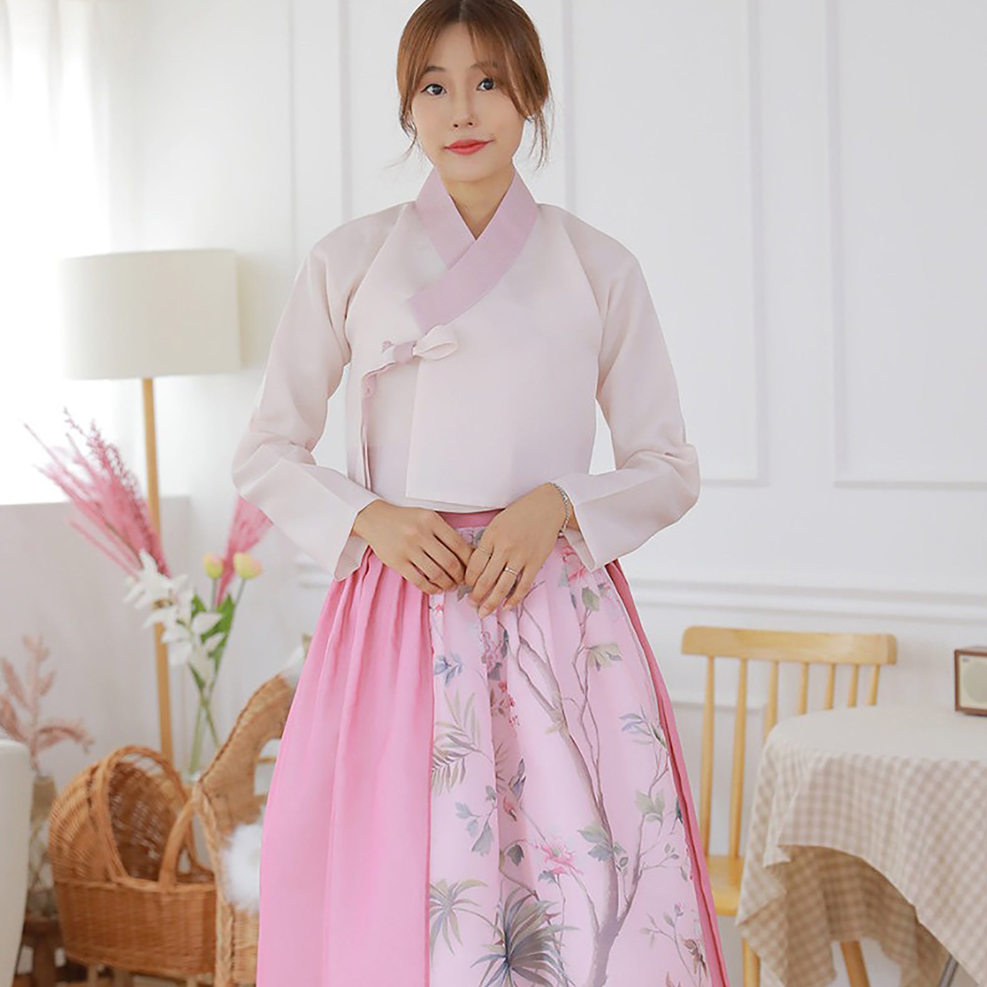 Modern Hanbok Jeogori 저고리 Wrapped Skirt Two Tone Pink hot Violet Korea Traditional Design Junior Mom Hanbok Dol Party Daily Casual Clothing