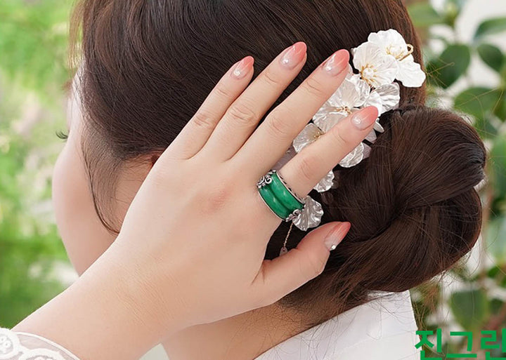 Korean Traditional Jade Ring Hanbok Accessory Item Adjustable Size Silver MR003