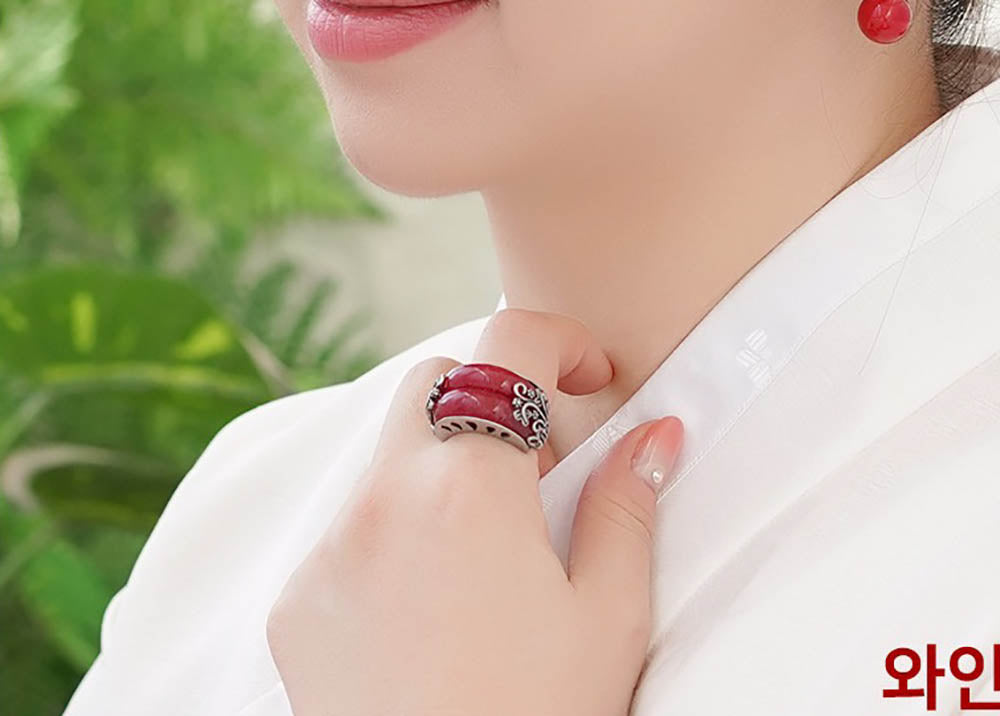 Korean Traditional Jade Ring Hanbok Accessory Item Adjustable Size Silver MR003