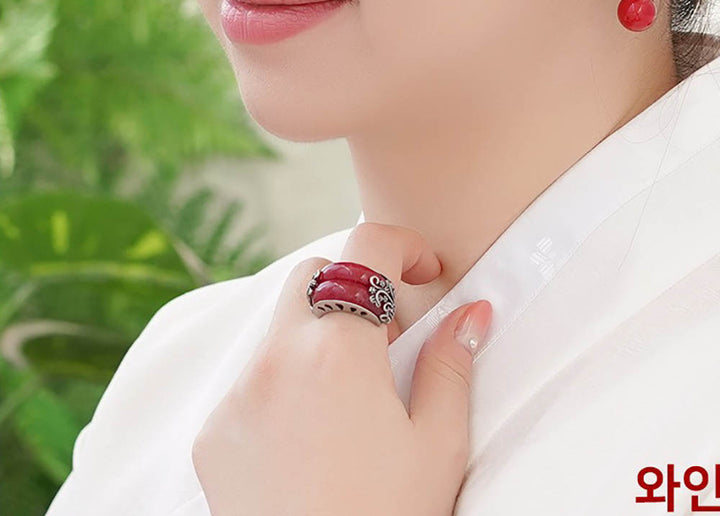 Korean Traditional Jade Ring Hanbok Accessory Item Adjustable Size Silver MR003