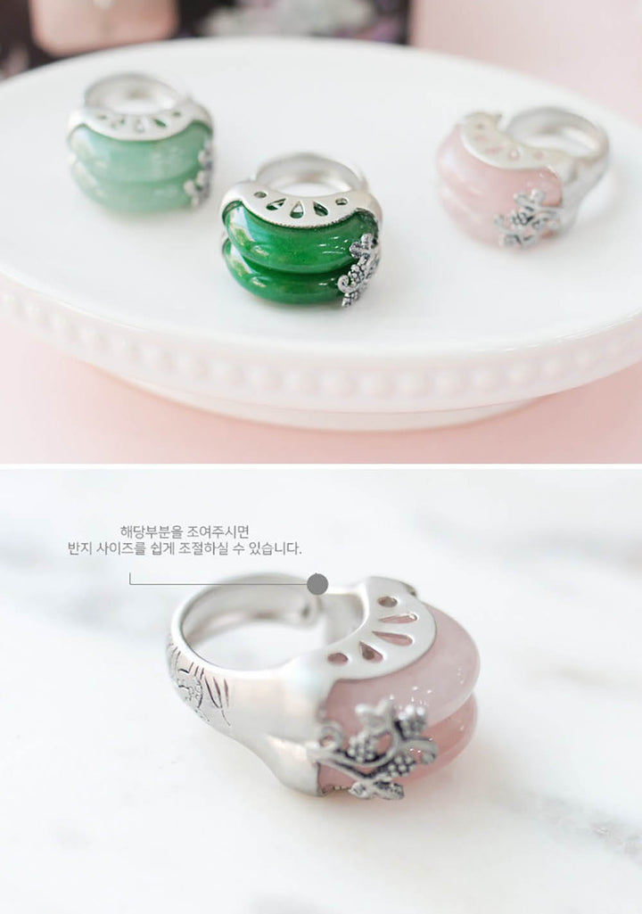 Korean Traditional Jade Ring Hanbok Accessory Item Adjustable Size Silver MR005