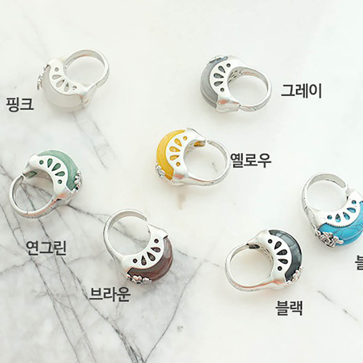 Korean Traditional Jade Ring Hanbok Accessory Item Adjustable Size Silver MR005