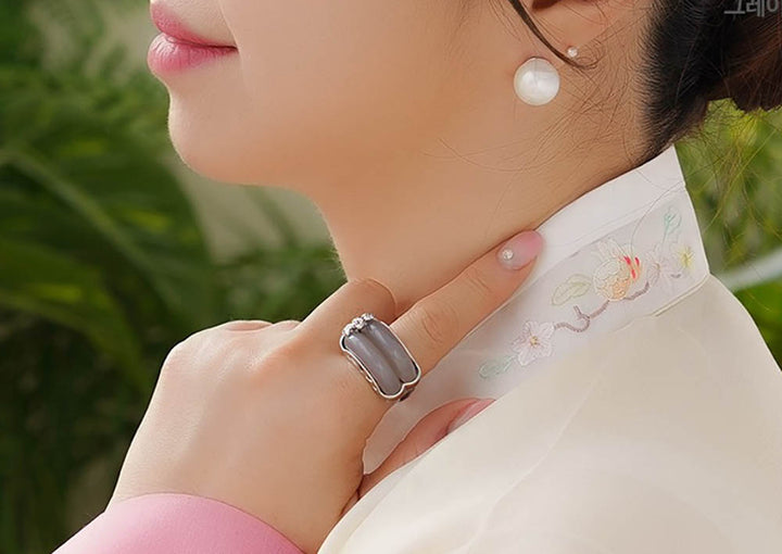 Korean Traditional Jade Ring Hanbok Accessory Item Adjustable Size Silver MR005