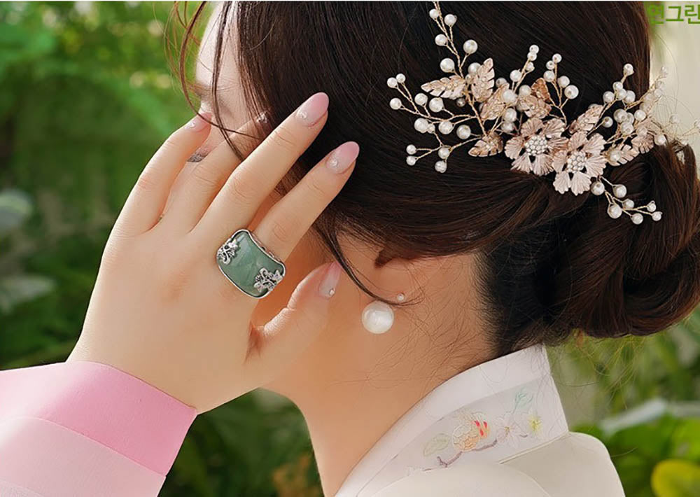 Korean Traditional Jade Ring Hanbok Accessory Item Adjustable Size Silver MR006