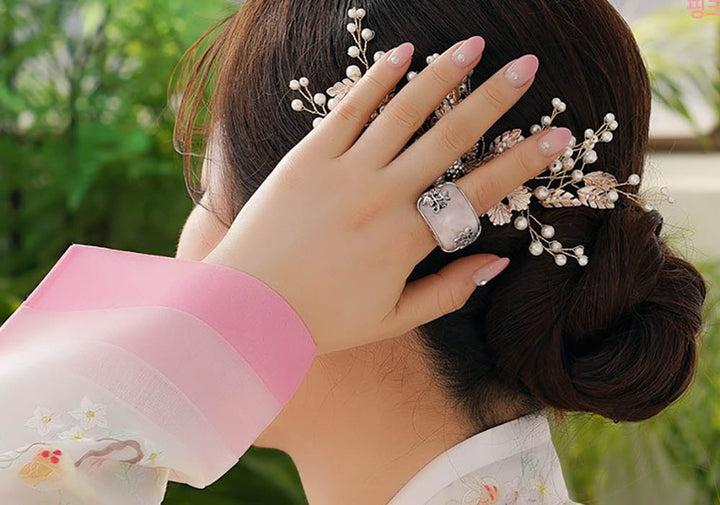 Korean Traditional Jade Ring Hanbok Accessory Item Adjustable Size Silver MR006