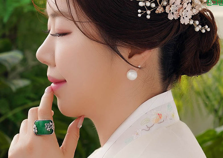 Korean Traditional Jade Ring Hanbok Accessory Item Adjustable Size Silver MR006