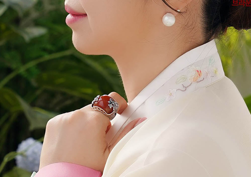 Korean Traditional Jade Ring Hanbok Accessory Item Adjustable Size Silver MR006