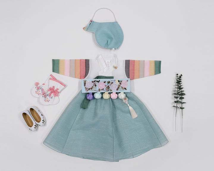 Korean Traditioanl Baby Girl Hanbok Clothing 100th Birth 1 Age Dol Party Celebration pastel Blue Saekdong