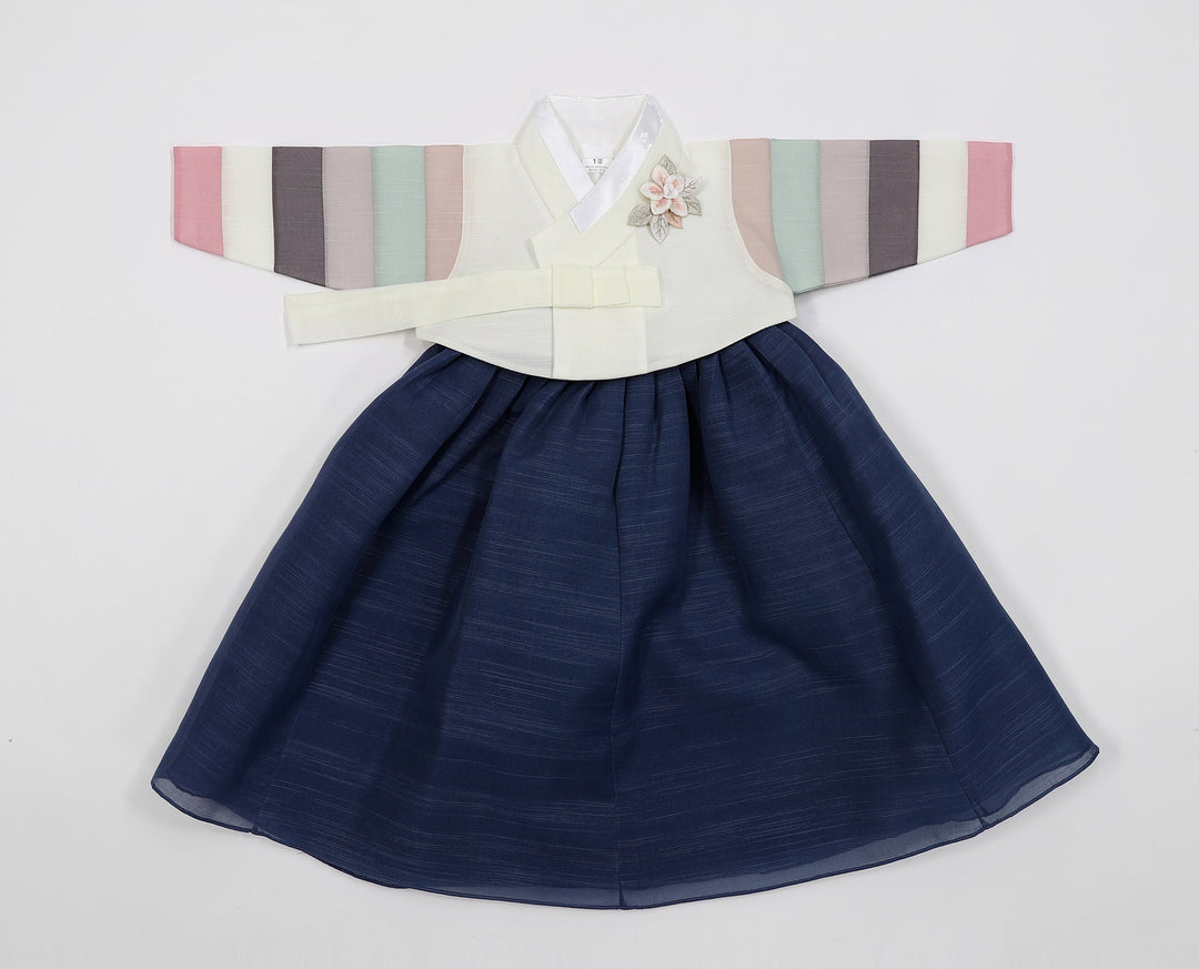 Korean Traditioanl Baby Girl Hanbok Clothing 100th Birth 1 Age Dol Party Celebration Ivory Navy