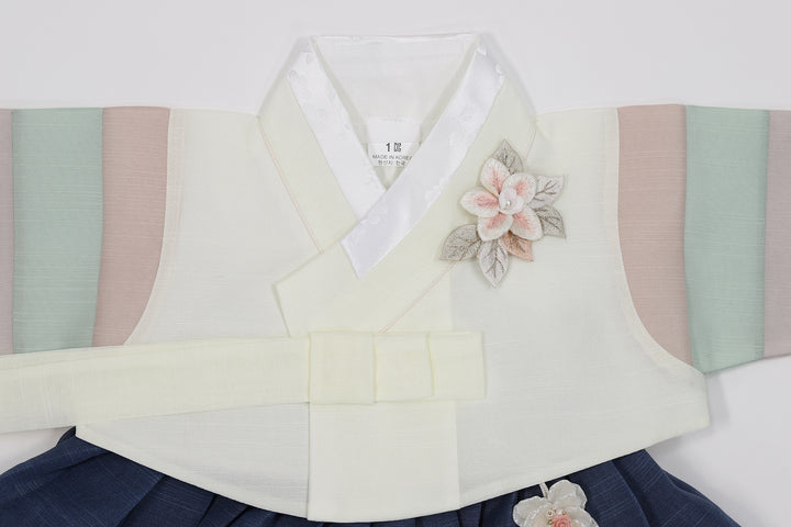 Korean Traditioanl Baby Girl Hanbok Clothing 100th Birth 1 Age Dol Party Celebration Ivory Navy