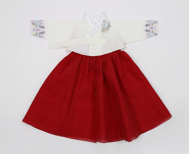 Korean Traditioanl Baby Girl Hanbok Clothing 100th Birth 1 Age Dol Party Celebration Ivory Red