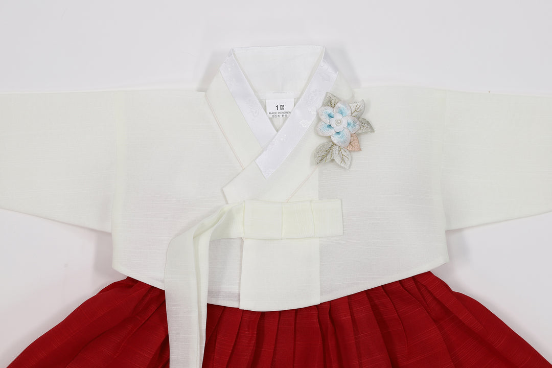 Korean Traditioanl Baby Girl Hanbok Clothing 100th Birth 1 Age Dol Party Celebration Ivory Red