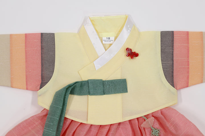 Korean Traditioanl Baby Girl Hanbok Clothing 100th Birth 1 Age Dol Party Celebration pastel Yellow Saekdong