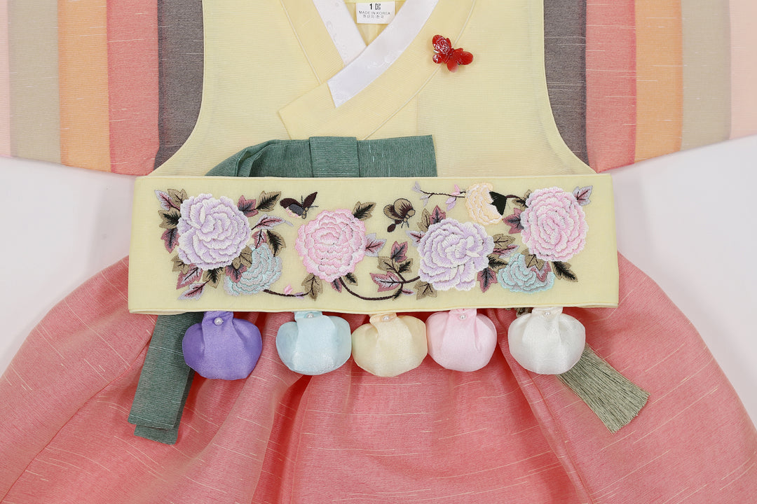 Korean Traditioanl Baby Girl Hanbok Clothing 100th Birth 1 Age Dol Party Celebration pastel Yellow Saekdong