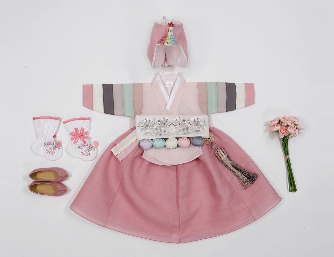 Korean Traditioanl Baby Girl Hanbok Clothing 100th Birth 1 Age Dol Party Celebration Pink Saekdong