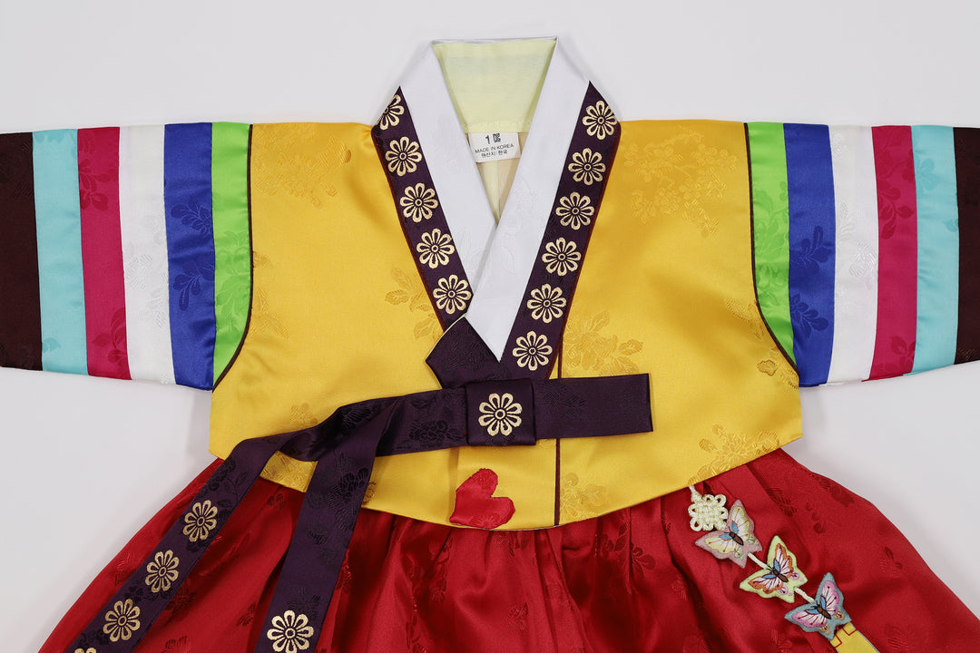 Korean Traditioanl Baby Girl Hanbok Clothing 100th Birth 1 Age Dol Party Celebration Yellow Saekdong