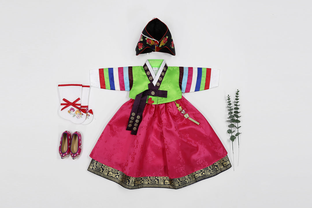 Korean Traditioanl Baby Girl Hanbok Clothing 100th Birth 1 Age Dol Party Celebration Light Green Saekdong