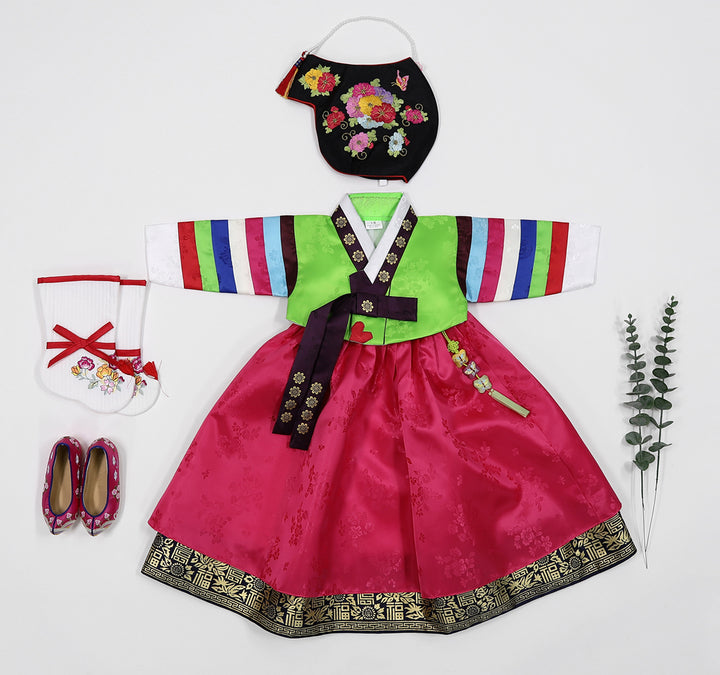 Korean Traditioanl Baby Girl Hanbok Clothing 100th Birth 1 Age Dol Party Celebration Light Green Saekdong