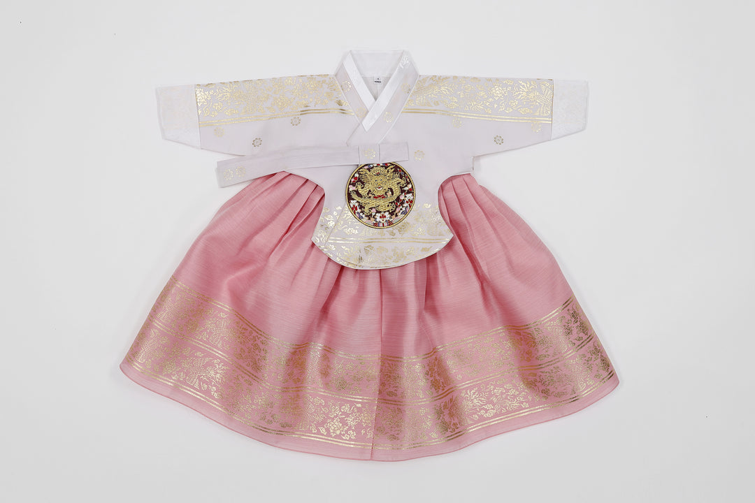 Korean Traditioanl Baby Girl Hanbok Clothing 100th Birth 1 Age Dol Party Celebration Pink Gold Print