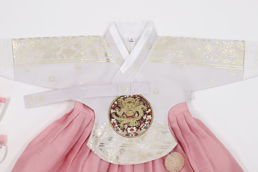 Korean Traditioanl Baby Girl Hanbok Clothing 100th Birth 1 Age Dol Party Celebration Pink Gold Print