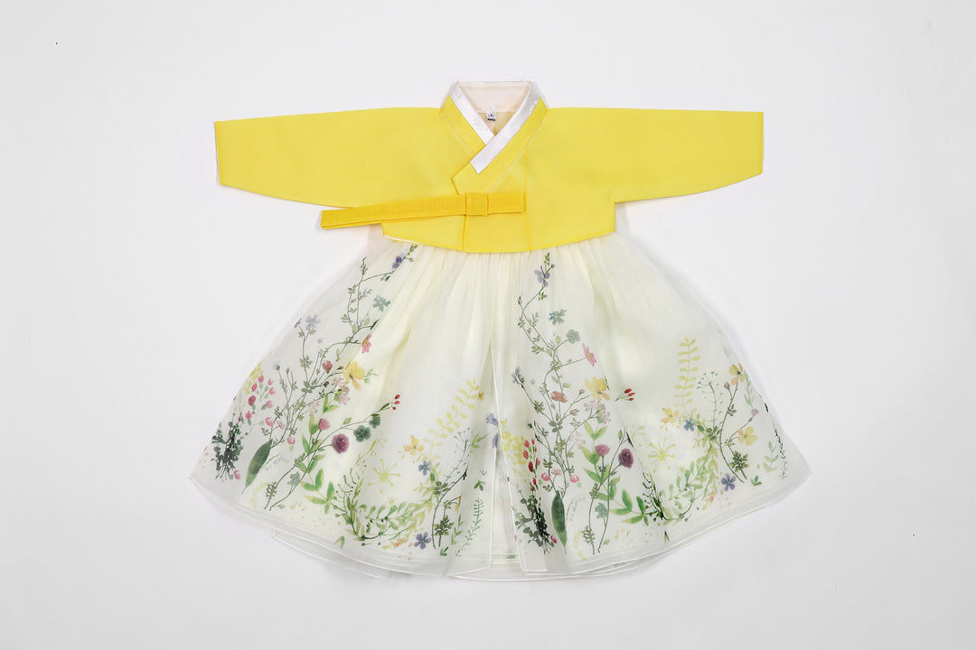 Korean Traditioanl Baby Girl Hanbok Clothing 100th Birth 1 Age Dol Party Celebration Yellow Flower