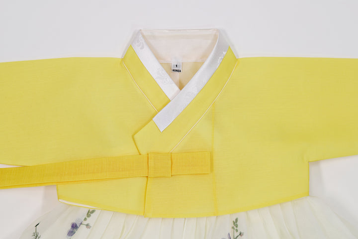 Korean Traditioanl Baby Girl Hanbok Clothing 100th Birth 1 Age Dol Party Celebration Yellow Flower