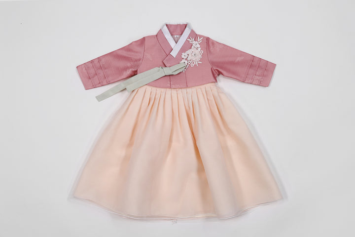 Korean Traditioanl Baby Girl Hanbok Clothing 100th Birth 1 Age Dol Party Celebration Pink Flower Patch