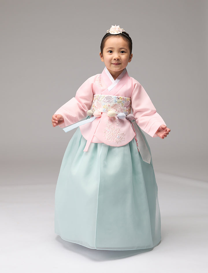 Hanbok Girl Baby Korea Traditional Clothing Set First Birthday Celebration Party Celebration 1–8 years Pink Mint Embroidery DGH107