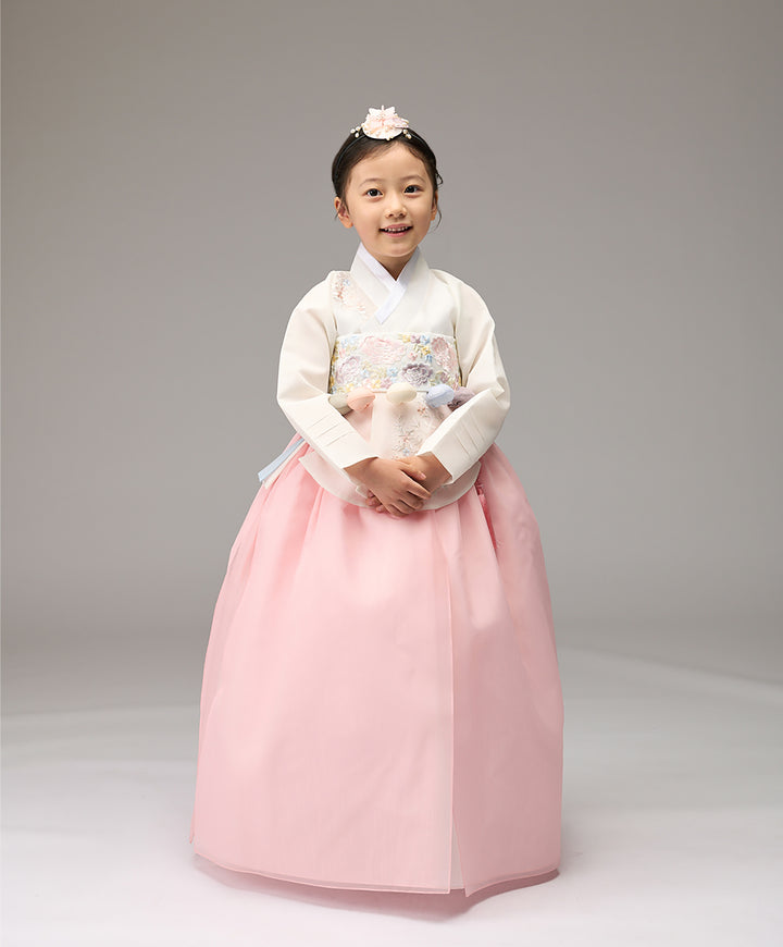 Hanbok Girl Baby Korea Traditional Clothing Set First Birthday Celebration Party Celebration 1–8 years Ivory Peach Embroidery DGH108