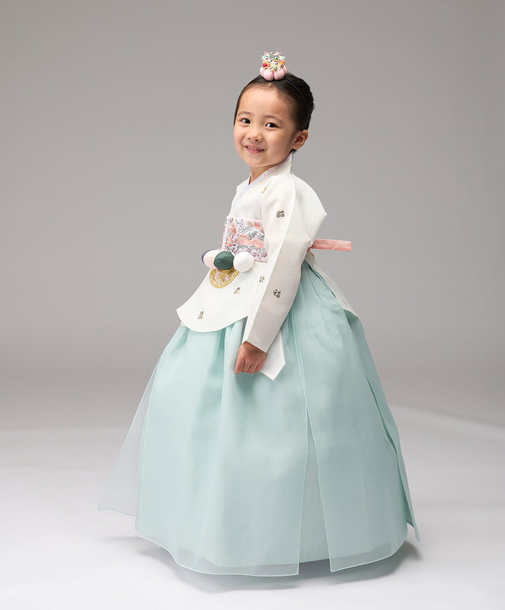 Hanbok Girl Baby Korea Traditional Clothing Set First Birthday Celebration Party 1–6 years 100th days Ivory Mint Gold Print DGH120