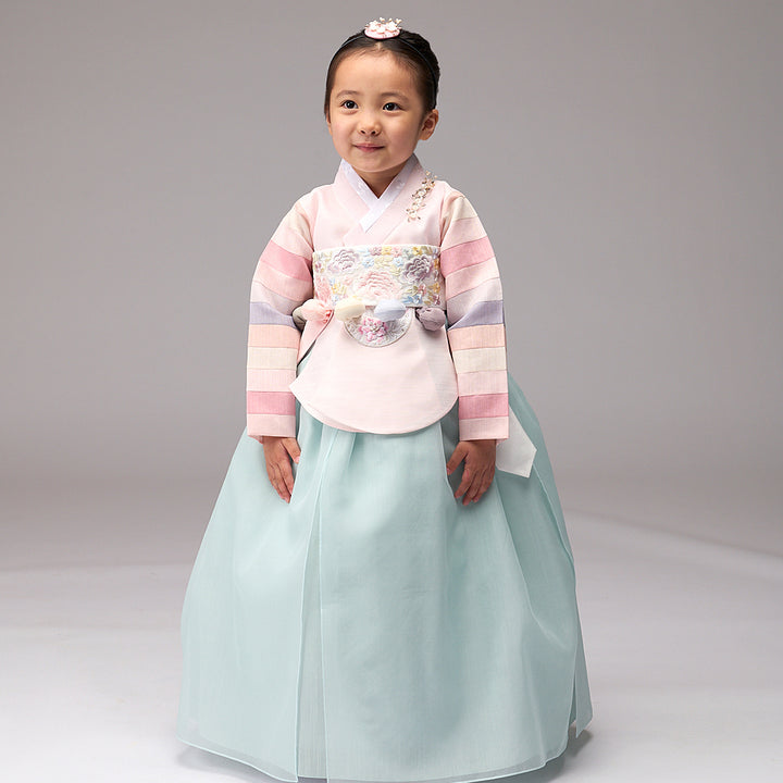 Hanbok Girl Baby Korea Traditional Clothing Set First Birthday Celebration Party Celebration 1–8 years Light Pink Mint 색동 DGH109