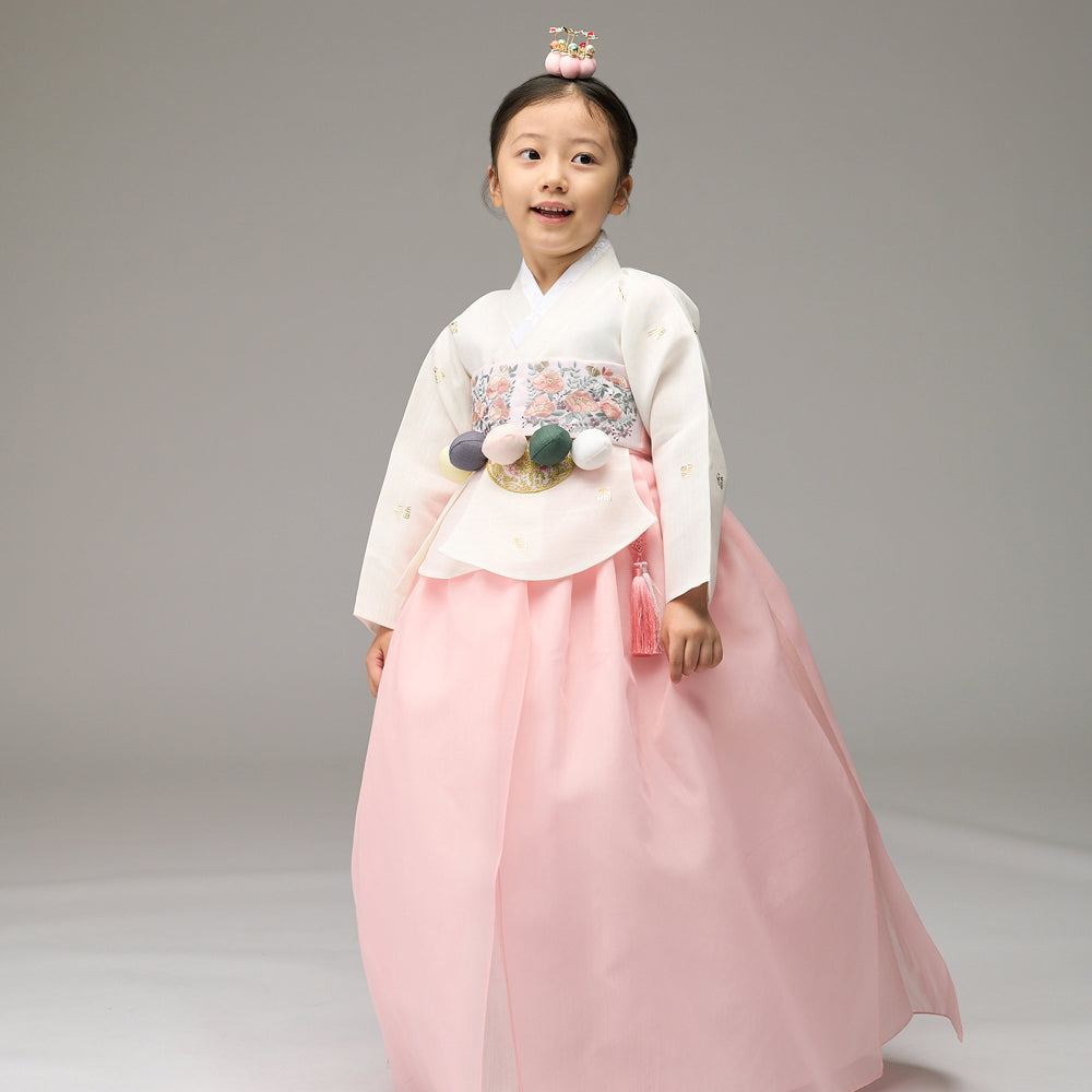 Hanbok Girl Baby Korea Traditional Clothing Set First Birthday Celebration Party 1–6 years 100th days Ivory Peach Gold Print DGH121