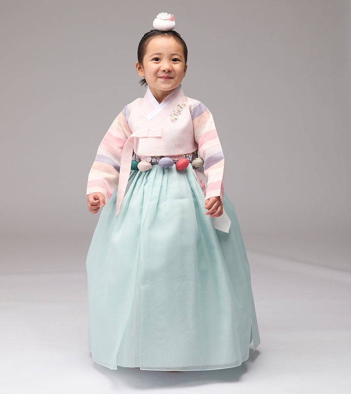 Hanbok Girl Baby Korea Traditional Clothing Set First Birthday Celebration Party Celebration 1–8 years 100th days Light Pink Mint 색동 DGH110