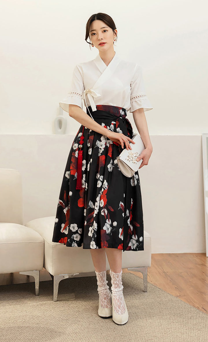 Korean Modern Hanbok Ivory Top Blouse Fancy Casual Daily Clothing Fusion Hanbok Party CHD323