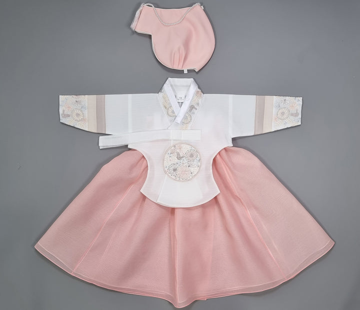 Hanbok Girl Baby Korea Traditional Clothing Set First Birthday Celebration Party 100th Birth Celebration 1–15 years White Peach Embroidery