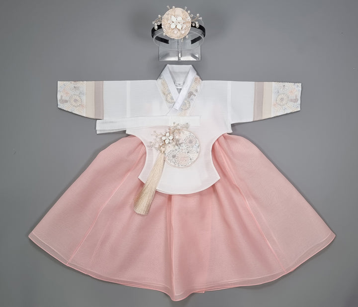 Hanbok Girl Baby Korea Traditional Clothing Set First Birthday Celebration Party 100th Birth Celebration 1–15 years White Peach Embroidery