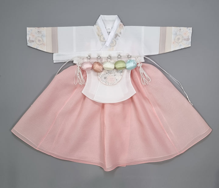 Hanbok Girl Baby Korea Traditional Clothing Set First Birthday Celebration Party 100th Birth Celebration 1–15 years White Peach Embroidery