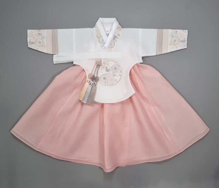 Hanbok Girl Baby Korea Traditional Clothing Set First Birthday Celebration Party 100th Birth Celebration 1–15 years White Peach Embroidery