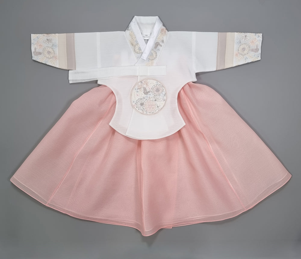 Hanbok Girl Baby Korea Traditional Clothing Set First Birthday Celebration Party 100th Birth Celebration 1–15 years White Peach Embroidery