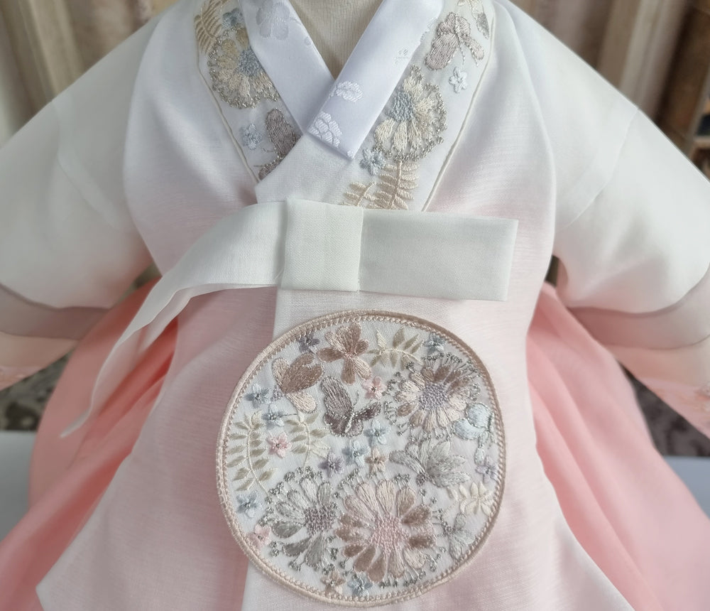 Hanbok Girl Baby Korea Traditional Clothing Set First Birthday Celebration Party 100th Birth Celebration 1–15 years White Peach Embroidery