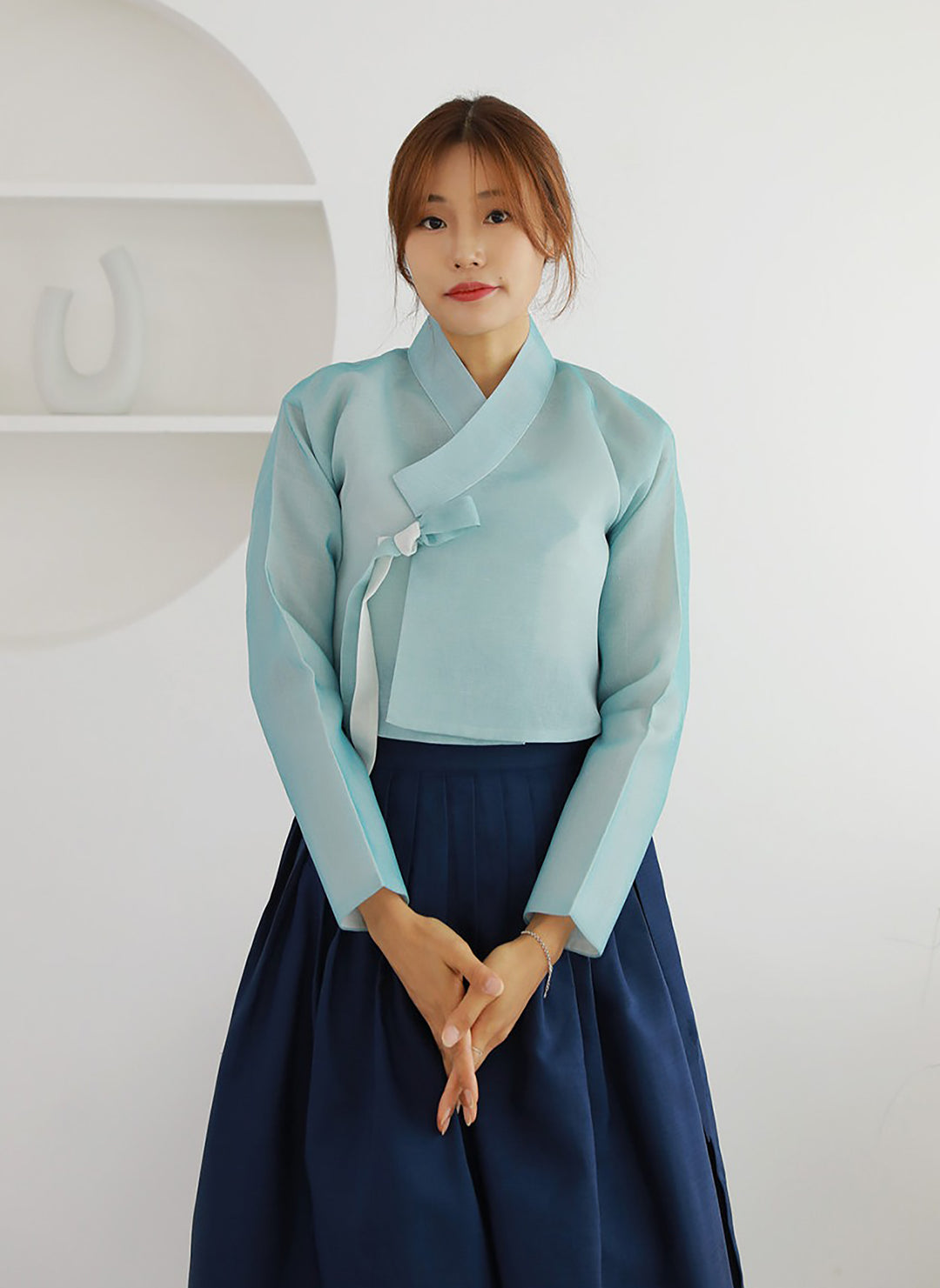 Korean Modern Daily Hanbok Casual Modernized Party Celebration Dress Top Jeogori Skirt Blue Navy SSN004