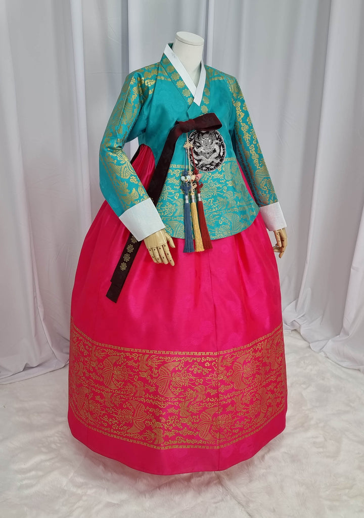 Korean Traditional Woman Personal Custom Hanbok Wedding Party Ceremony High Quality Print Dangui 당의 Queen Princess Design Hanbok Green Red OSW147