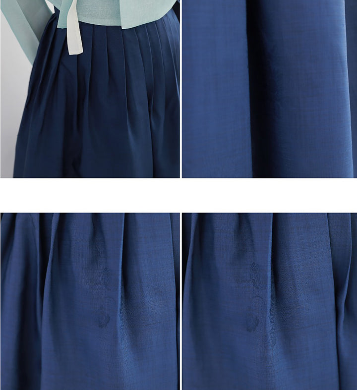 Korean Modern Daily Hanbok Casual Modernized Party Celebration Dress Top Jeogori Skirt Blue Navy SSN004