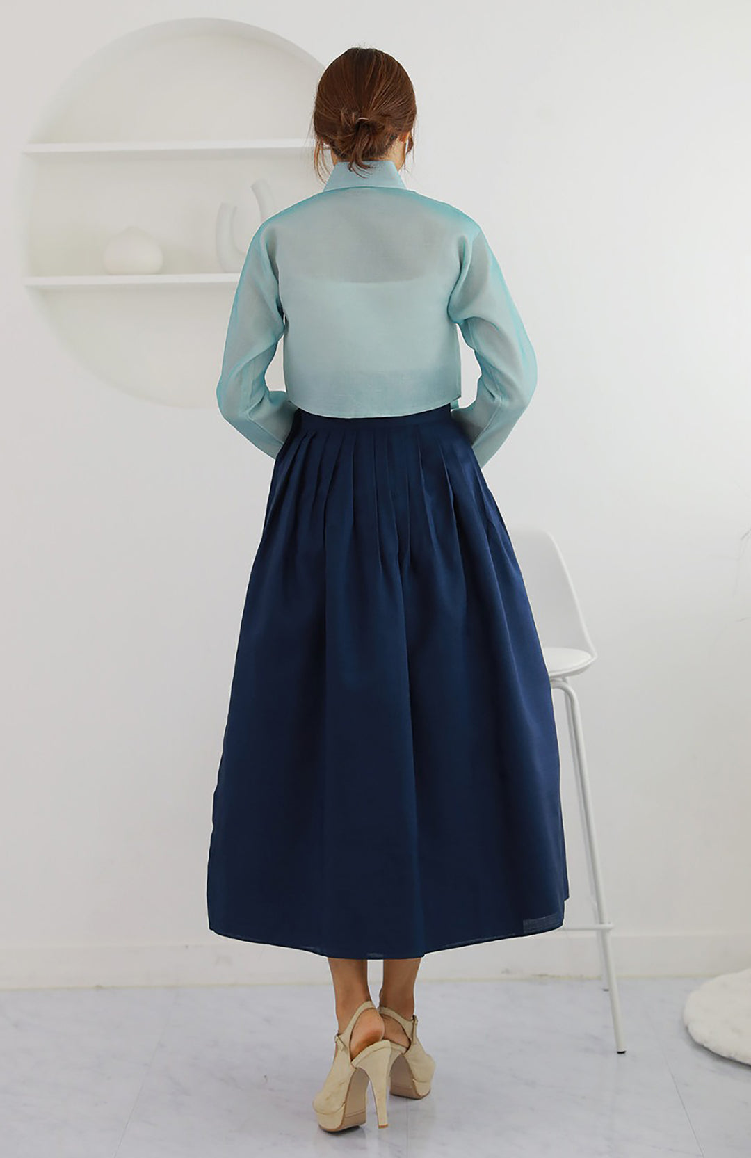 Korean Modern Daily Hanbok Casual Modernized Party Celebration Dress Top Jeogori Skirt Blue Navy SSN004