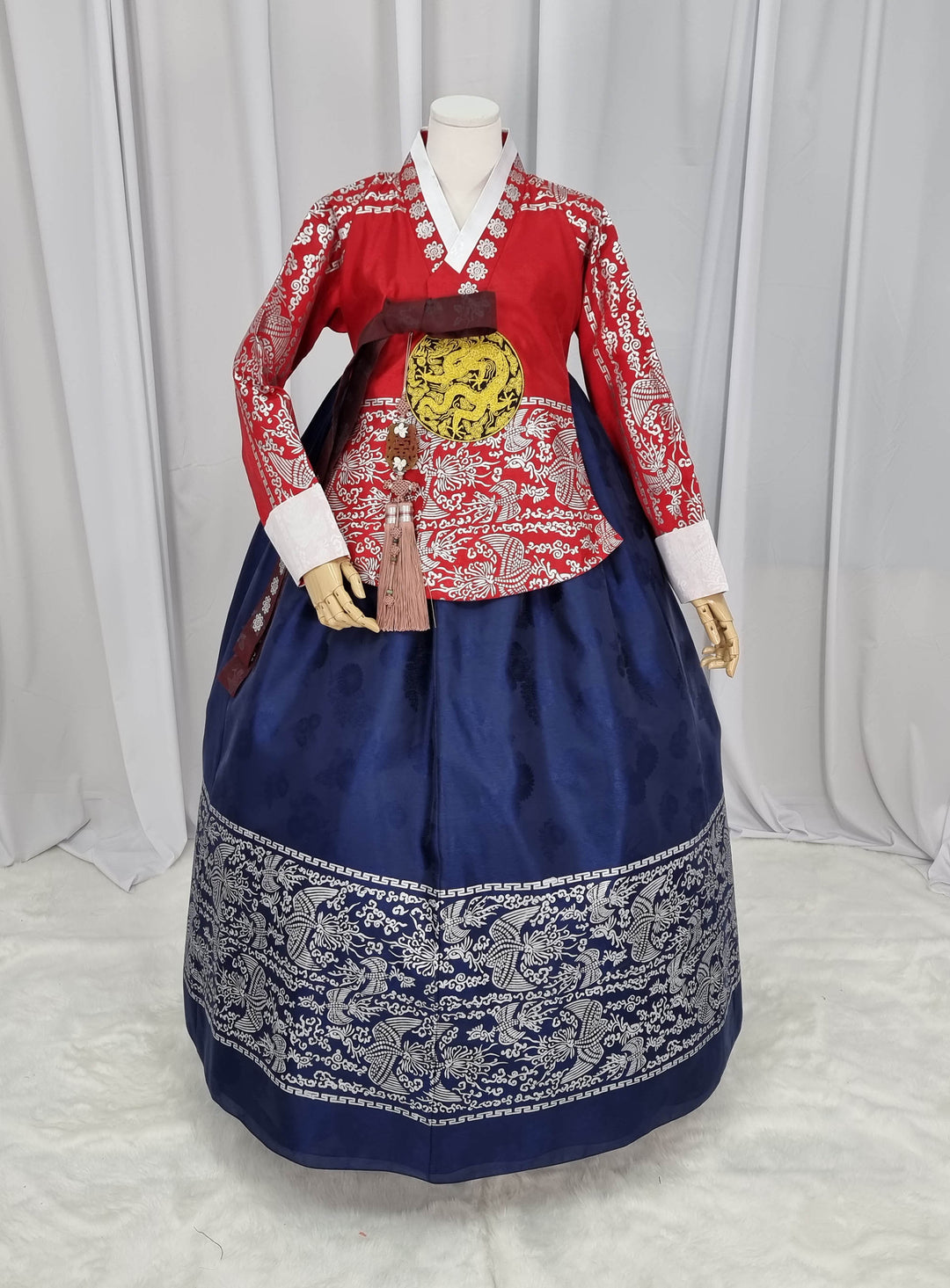 Korean Traditional Woman Personal Custom Hanbok Wedding Party Ceremony High Quality Print Dangui 당의 Queen Princess Design Hanbok Red Navy OSW144