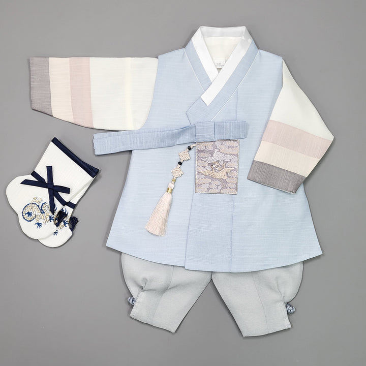 Korean Traditional Boy Baby Hanbok Dol Baikil Party Celebration 100th-15 Ages Sky Blue JYB110