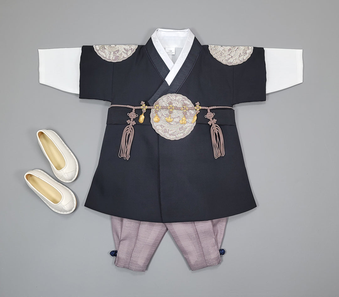 Korean Traditioanl Boy Baby Hanbok Dol Baikil Party Celebration 100th-8 Ages Black Kings Design