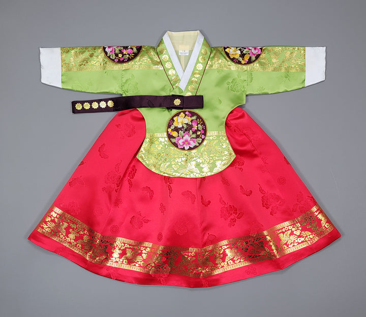 Hanbok Dress Girl Baby Korea Traditional Clothing Set First Birthday Celebration Party 100th Birth1–15 years Gold Print HG148