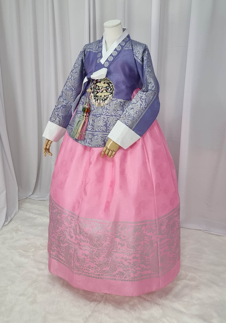 Korean Traditional Woman Personal Custom Hanbok Wedding Party Ceremony High Quality Print Dangui 당의 Queen Princess Design Hanbok Violet Pink OSW142